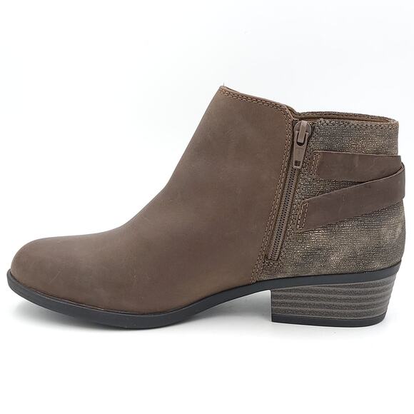 Clarks Women Block Heel Ankle Booties Addiy Gladys Size US 6M Olive Leather - Picture 3 of 6